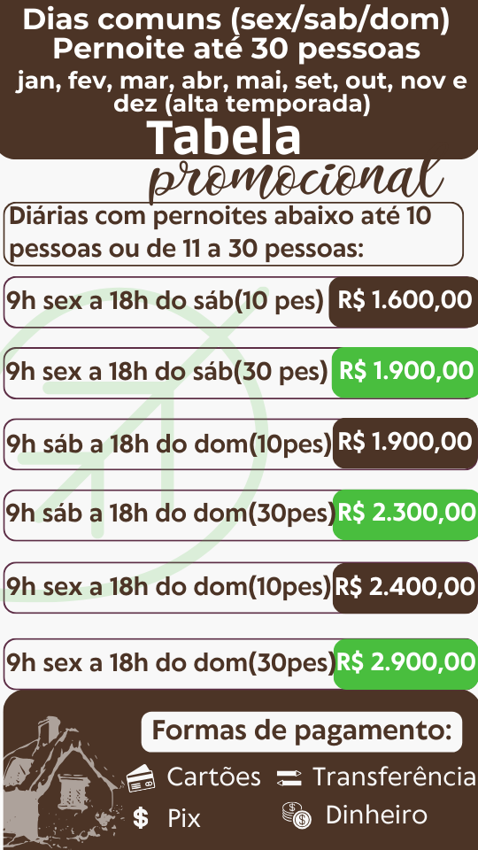 Dias comuns (sexsabdom) com pernoite Alta temporada