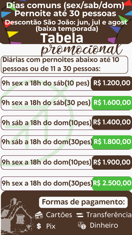 Dias comuns (sexsabdom) com pernoite Baixa temporada